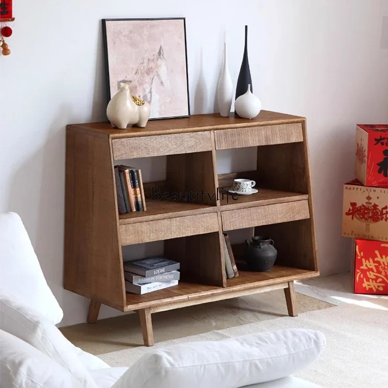 

01Vintage Style Sideboard Cabinet Solid Wood Storage Japanese Style Homestay Organizer Retro Cabinet