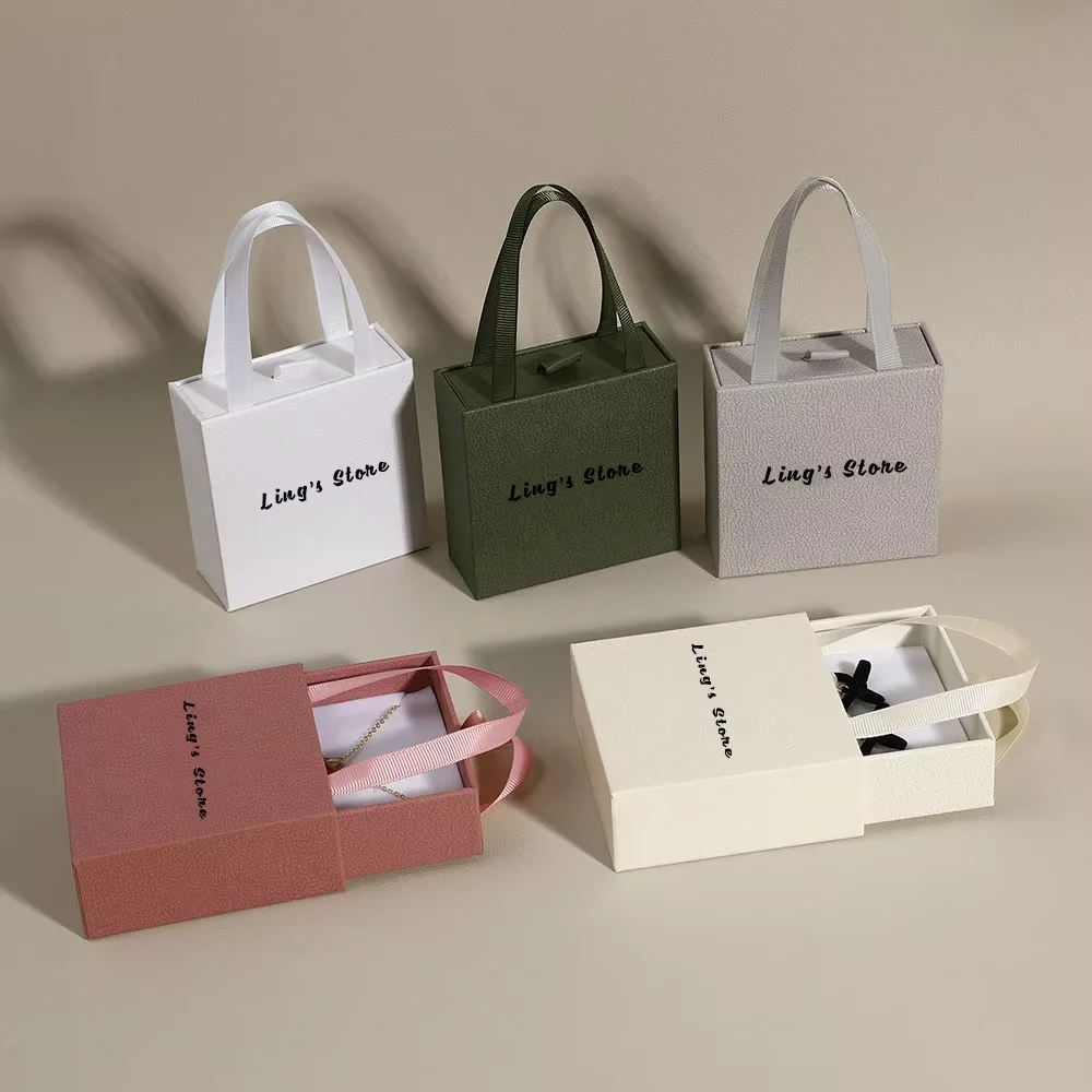 50pcs Jewelry Paper Drawer Box Tote 9x9x3.5cm Personalized Brand Necklace Earrings Rings Custom Logo Vintage Jewelry Pouch Boxes