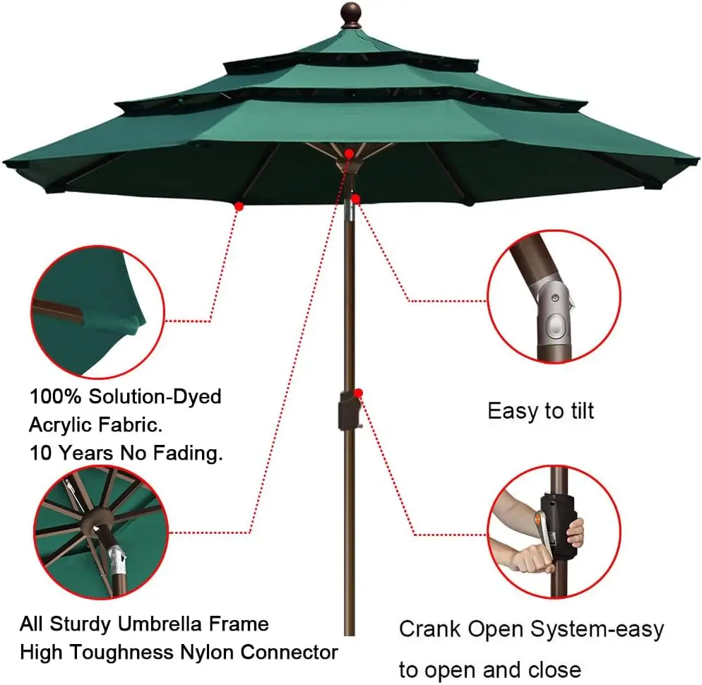 Imagem -04 - Eliteshade-guarda-chuva para Pátio Guarda-chuva para Mesa ao ar Livre Ventilação Forest Gree Níveis Eua 10 Anos de Garantia 9ft