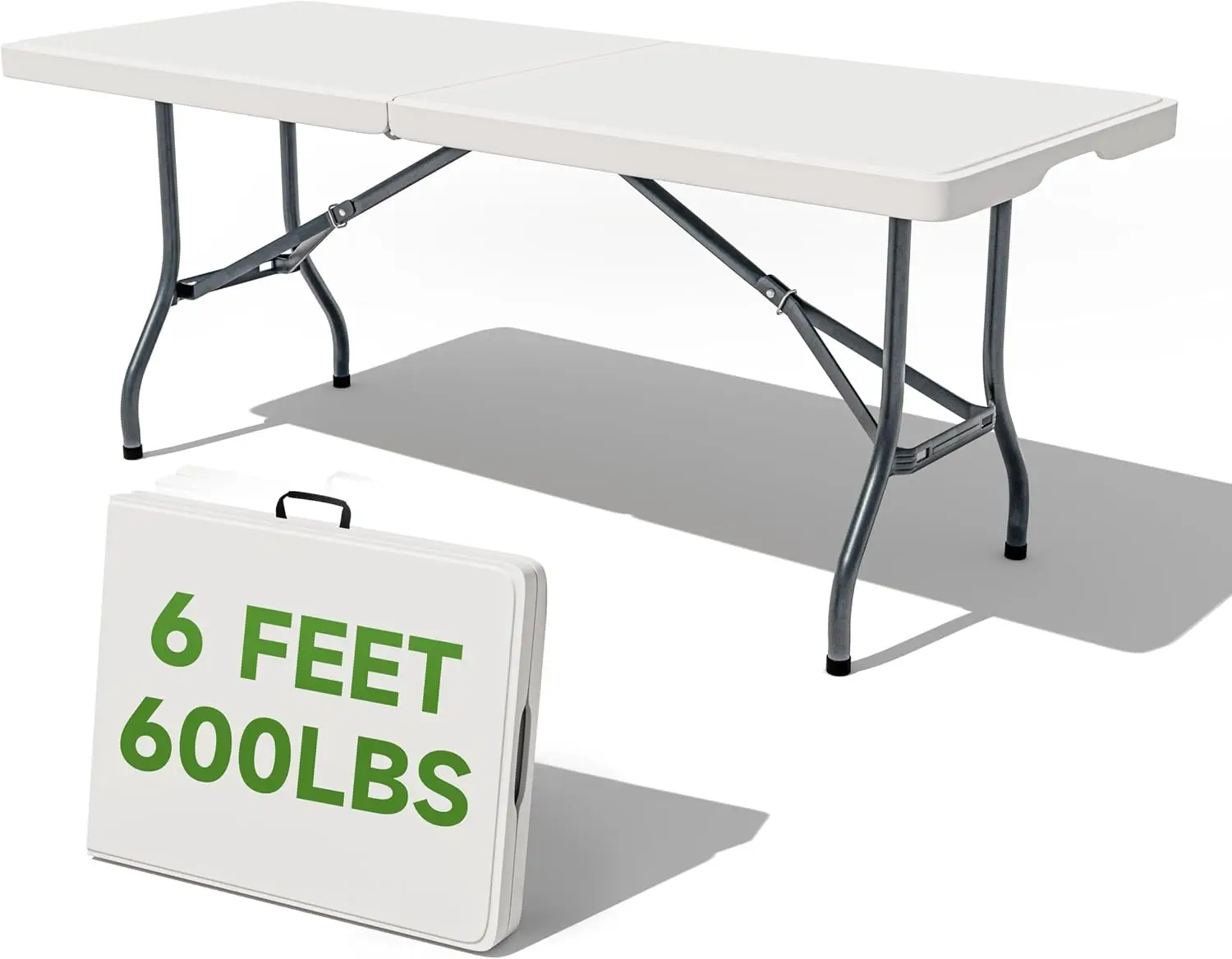 Folding Table 6 Foot - Heavy Duty 600LBS Capacity, Sturdy & Foldable Design with Safety Lock - Portable Tables Folding