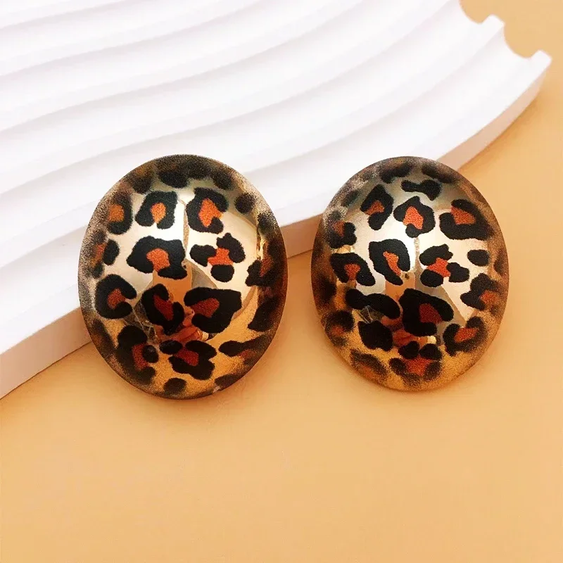 New Fashion Geometric Metal Earrings for Women Party Leopard Print Hip-hop Gold Color Female Trendy Earring Jewelry