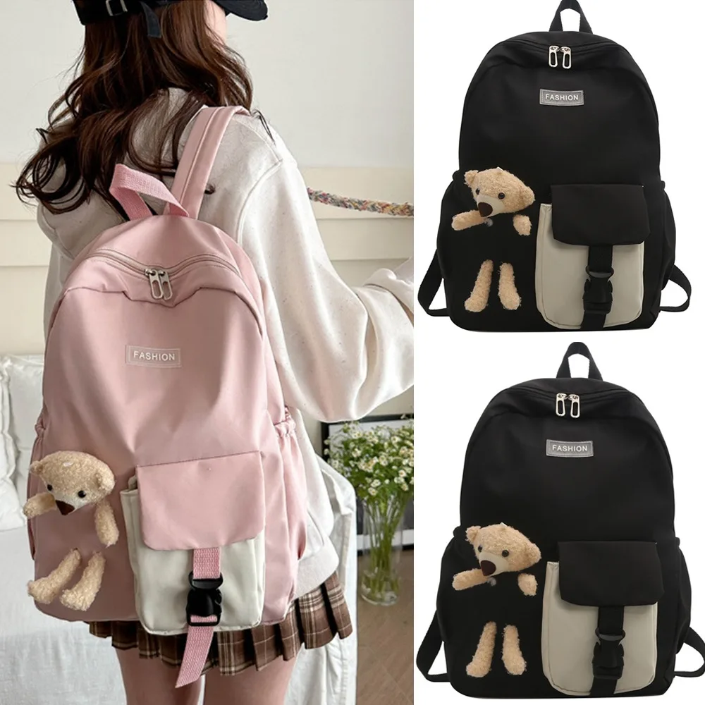 Cute Oxford Bear Doll Backpack Little Bear Large Capacity Student School Bag Versatile Waterproof Shoulder Bags Pupil