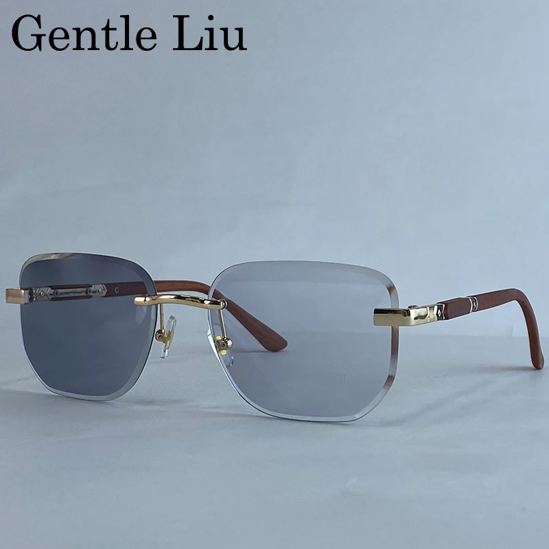 

Vintage Square Rimless Change Color Sunglasses Men 2025 Luxury Brand Trendy Frameless Cutting Lens Eyewear UV400 Photochromic