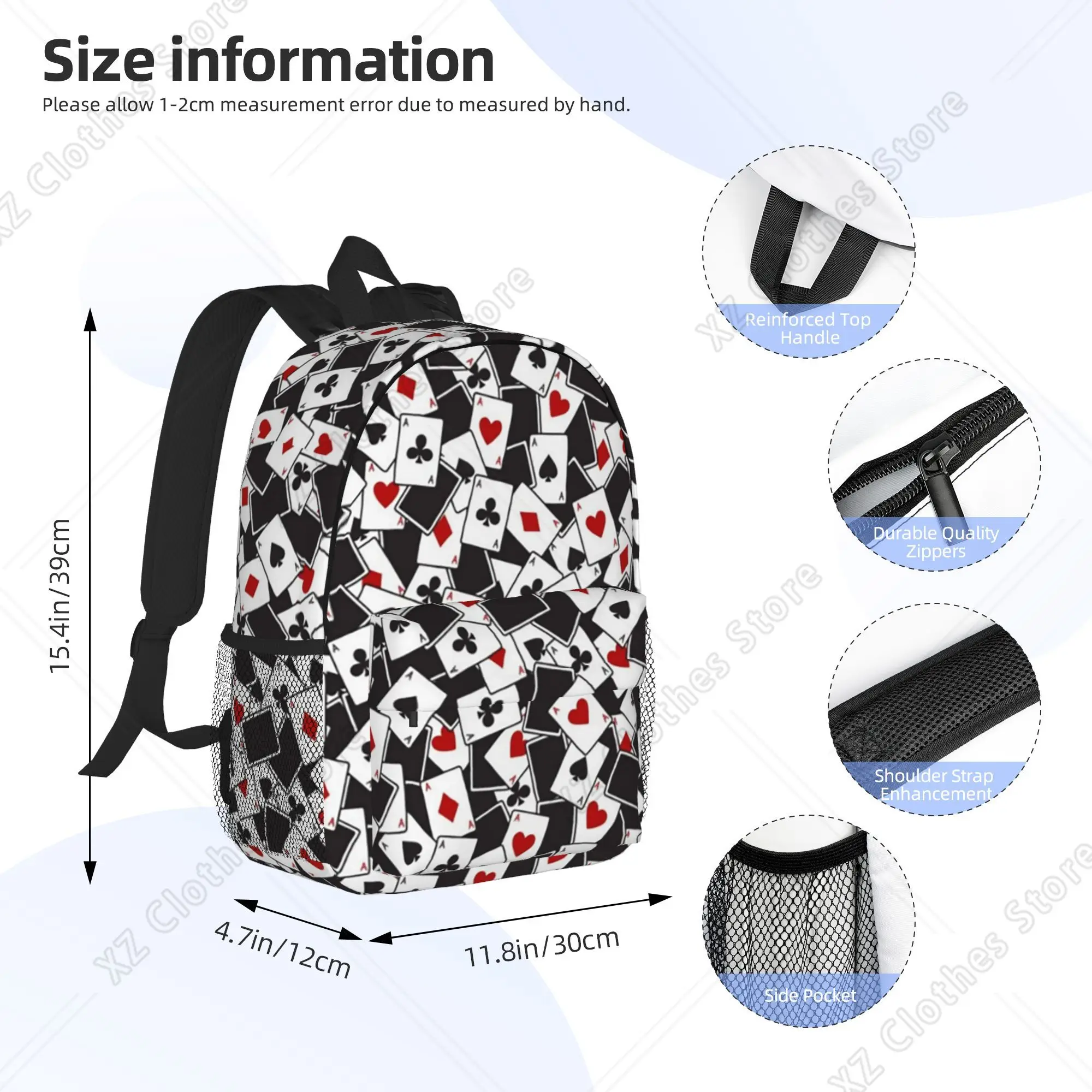 Playing Cards Poker Print Backpack Hot Sale Daypack Large Capacity Boys Girls BookBag Shoulder Bags for Men Women School Bag