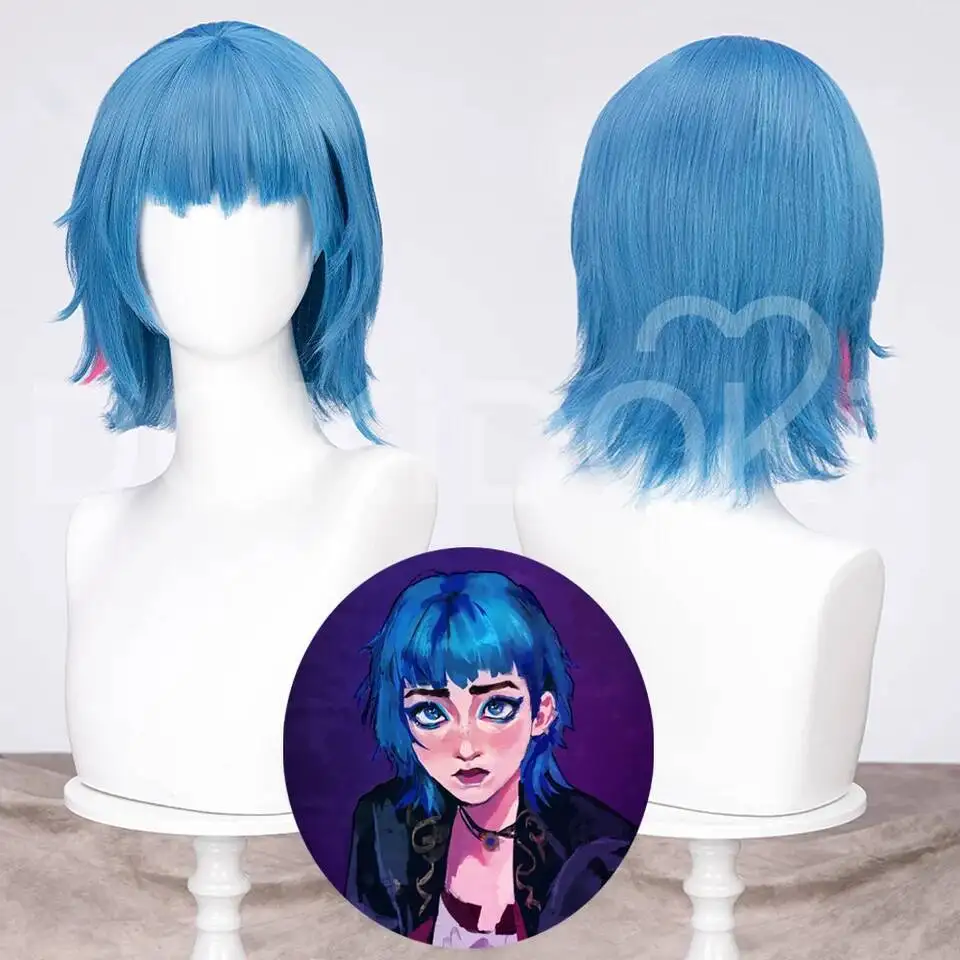 Game LoL Arcane2 Jinx Cosplay Wig Powder Cos Hair Short Wig Ball Look Blue Wig Ekko For Halloween Party Role Play Suit Cosplay