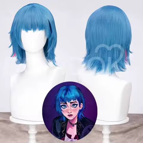 Game LoL Arcane2 Jinx Cosplay Wig Powder Cos Hair Short Wig Ball Look Blue Wig Ekko For Halloween Party Role Play Suit Cosplay