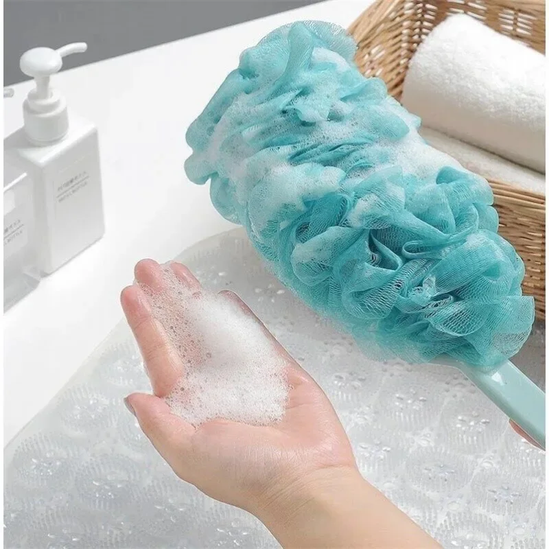 New Body Bath Shower Scrubber Brushes Long Handle Hanging Soft Mesh Back Sponges Bathroom Shower Brush Body Cleaning Accessories