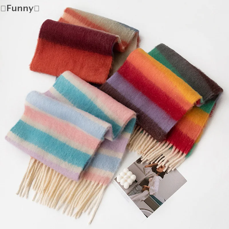 maveraFunnyautunno Inverno Dolce Sciarpa con nappe a righe retrò Moda Versatile Sciarpa per tenere al caldo