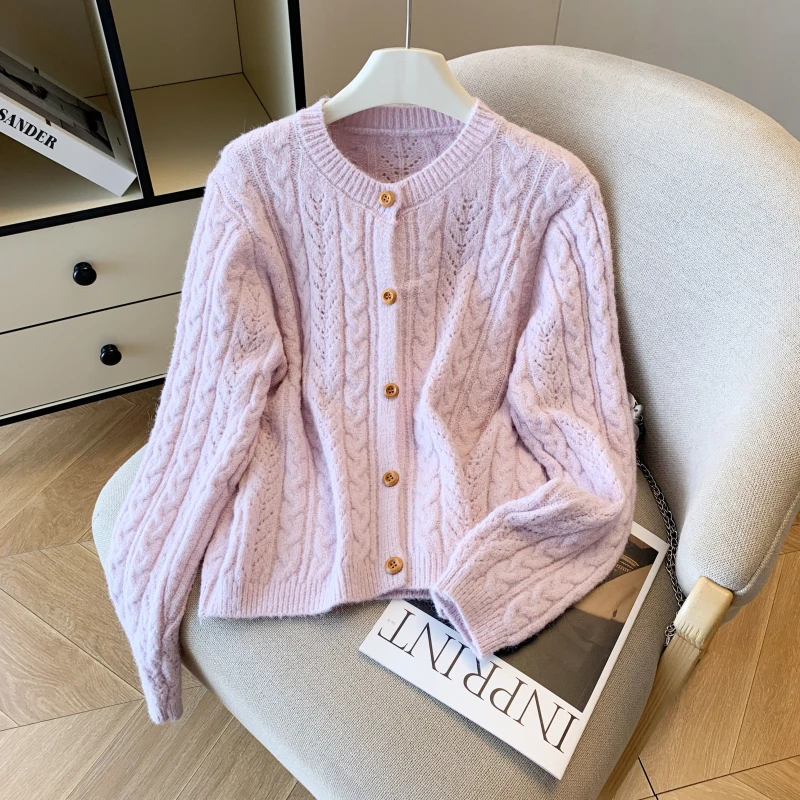 

Женский розовый кардиган с круглым вырезом, свитер в стиле Харадзюку, винтажный трикотаж 2000-х годов, Y2k, свободный мягкий уютный кашемировый свитер с длинными рукавами, осень 2025 г.