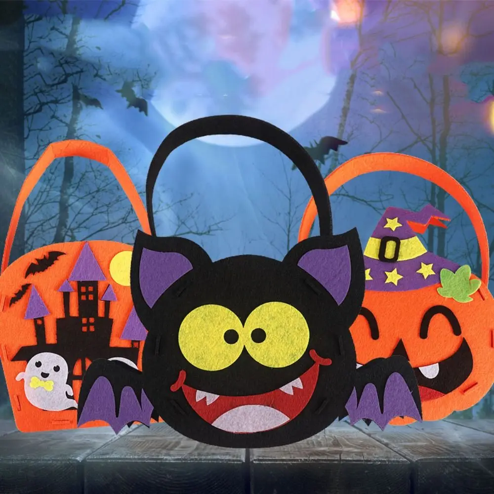 

4pcs Portable Cartoon Halloween Candy Bag Pumpkin Ghost Gift Basket Tote Bag DIY Spider Storage Bucket Children