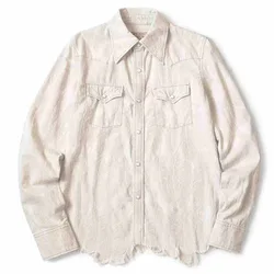 24AW KAPITAL Hirata and Hongri Japanese Retro Casual Feather Embroidered White Denim Loose Long Sleeved Shirt