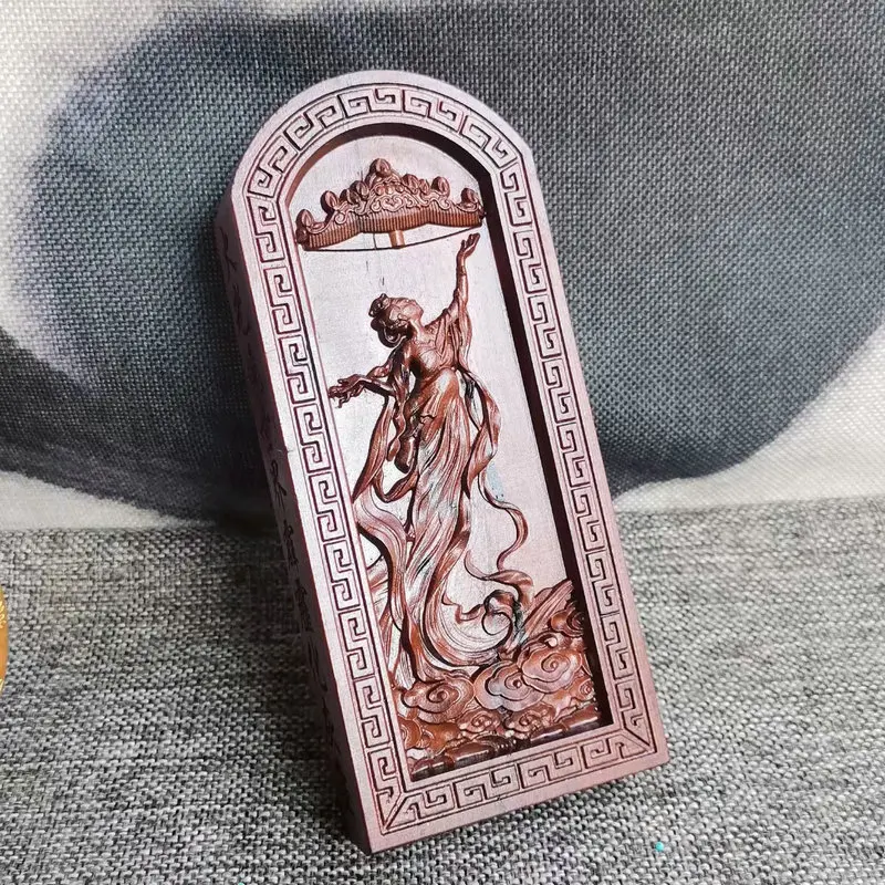 Lightning strike jujube wood token, relief, a goddess in Chinese mythology empress token, Taoist magic weapon, handicraft