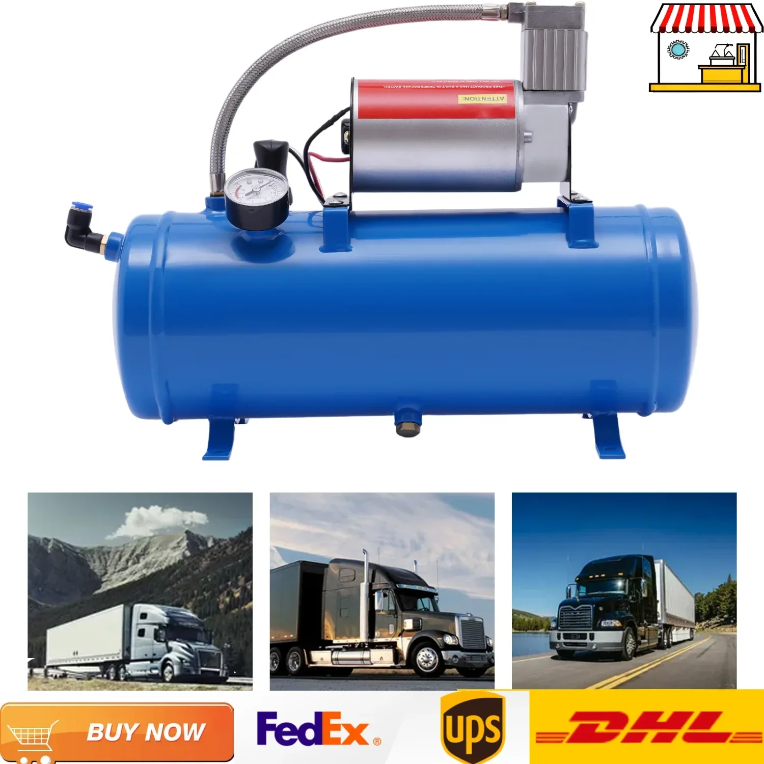 100Psi 1.6Gal Air Compressor 12V 23A Universal Air Tire Pump for Automobile Tires Engines