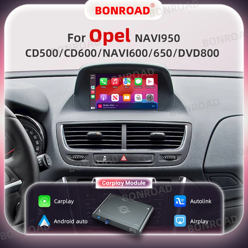 BONROAD Drahtloses CarPlay Android Auto Interface-Modul für Opel Astra Insignia J Vectra Meriva B Zafira C Corsa CD500 CD600 NAVI600 650 900 950