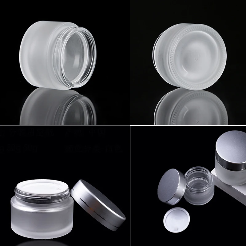 10pcs/lot 5g 10g 20g 30g 50g Empty frosted Glass Jar Straight Sided Cream Jars sliver lid inner liner empty cosmetic container