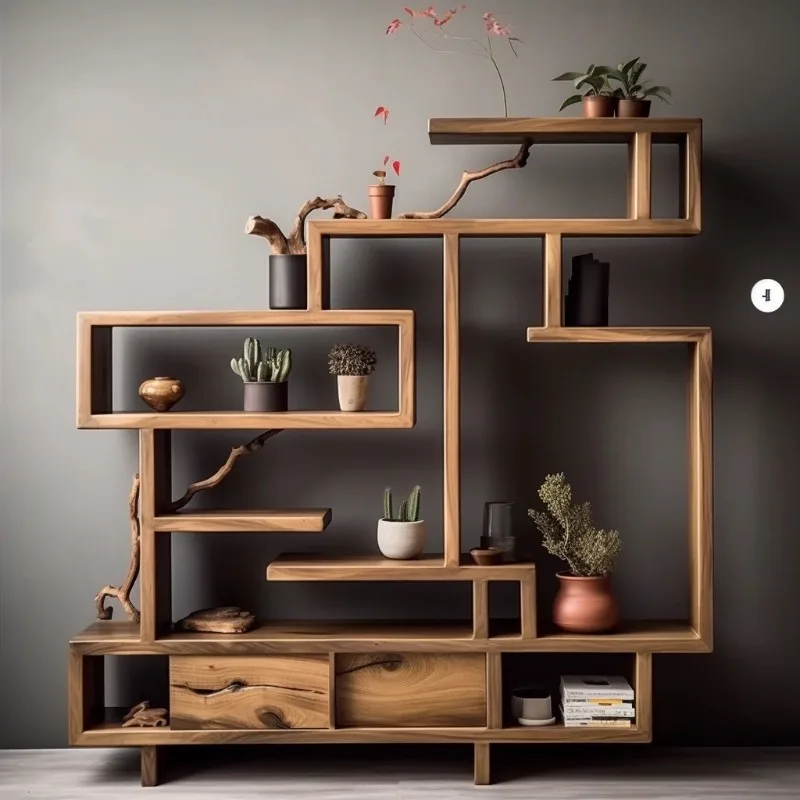 

Retro old elm bogu frame wall-mounted Duobao Pavilion teapot display stand household wall tea set storage rack