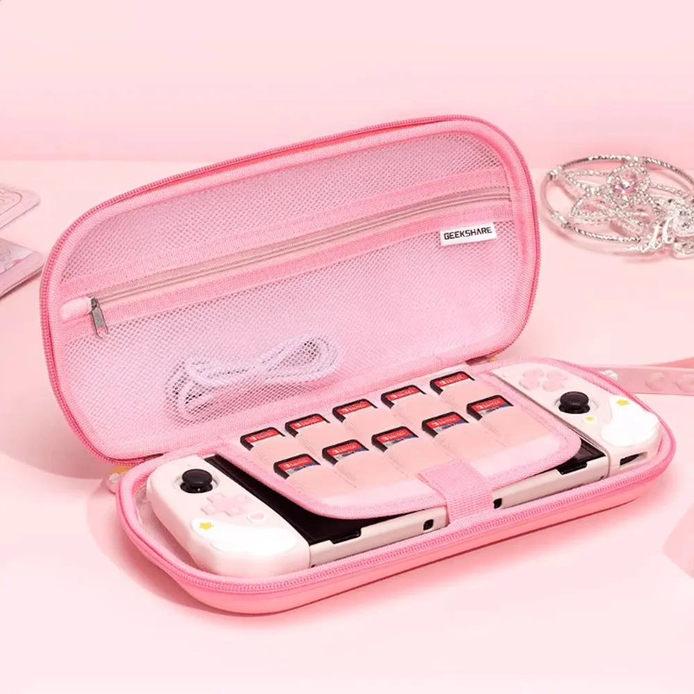 GeekShare Star Wings Estojo de transporte para Nintendo Switch/OLED Hard Shell Bolsa de armazenamento protetora Bolsa rosa fina para Switch e OLED