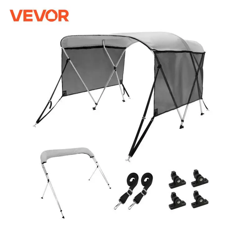 VEVOR 3 Bow Bimini Top Boat Cover, Detachable Mesh Sidewalls, 600D Polyester Canopy with 1\