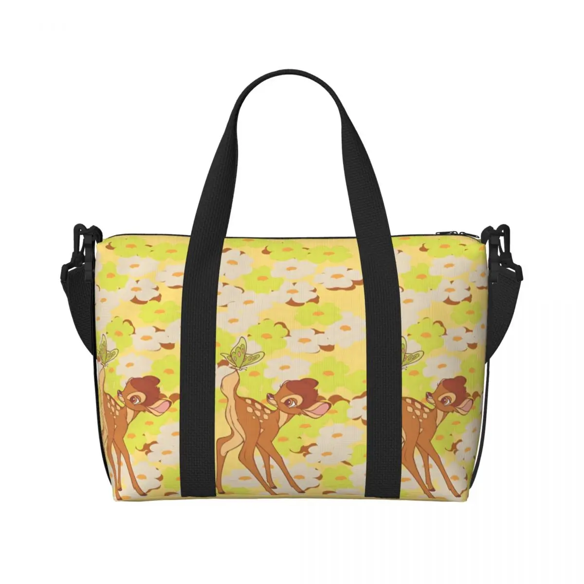 

Custom Bambi Beach Tote Bag for Women Extra Large Gym Carry On Deer Anime Travel Shopping Bags