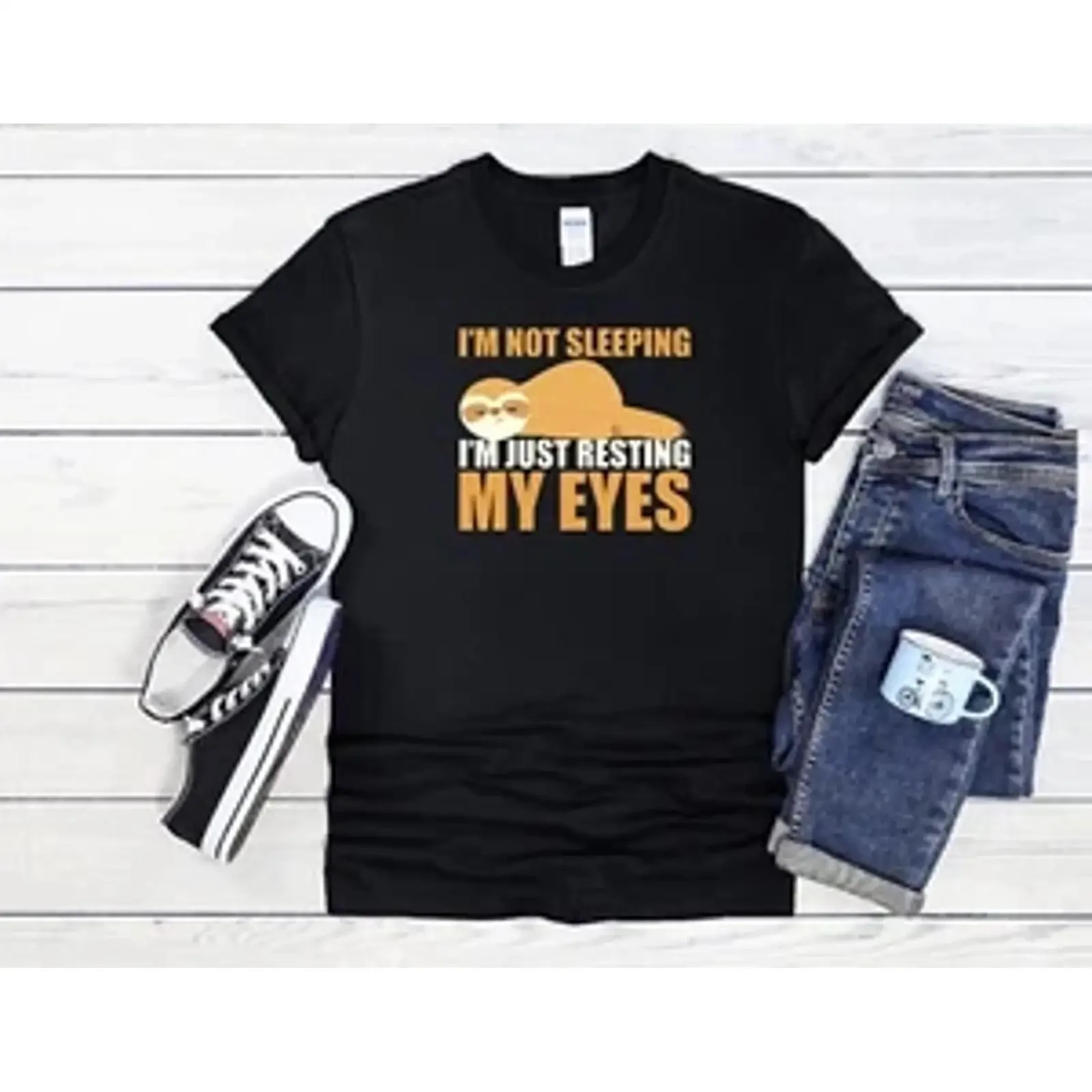 Not Sleeping T Shirt Sloth Resting  Baseball 4138 vintage Washed streetwear designer clothes Versatile homme Unisex