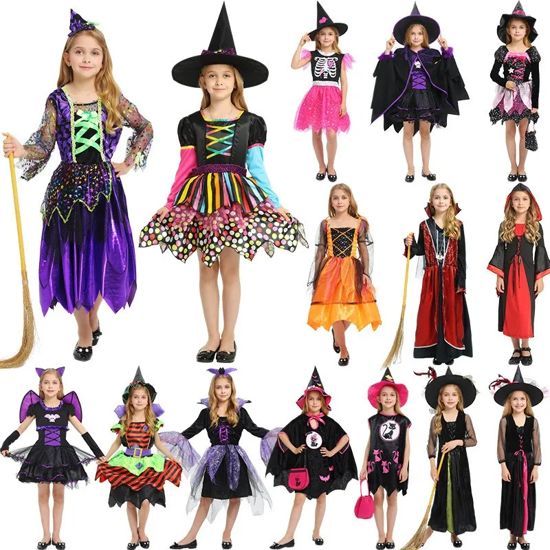Halloween  Costumes for Kids And Girls Elegant Gothic Outfit Children's Party Wear Traditional Ethnic Stage Costume