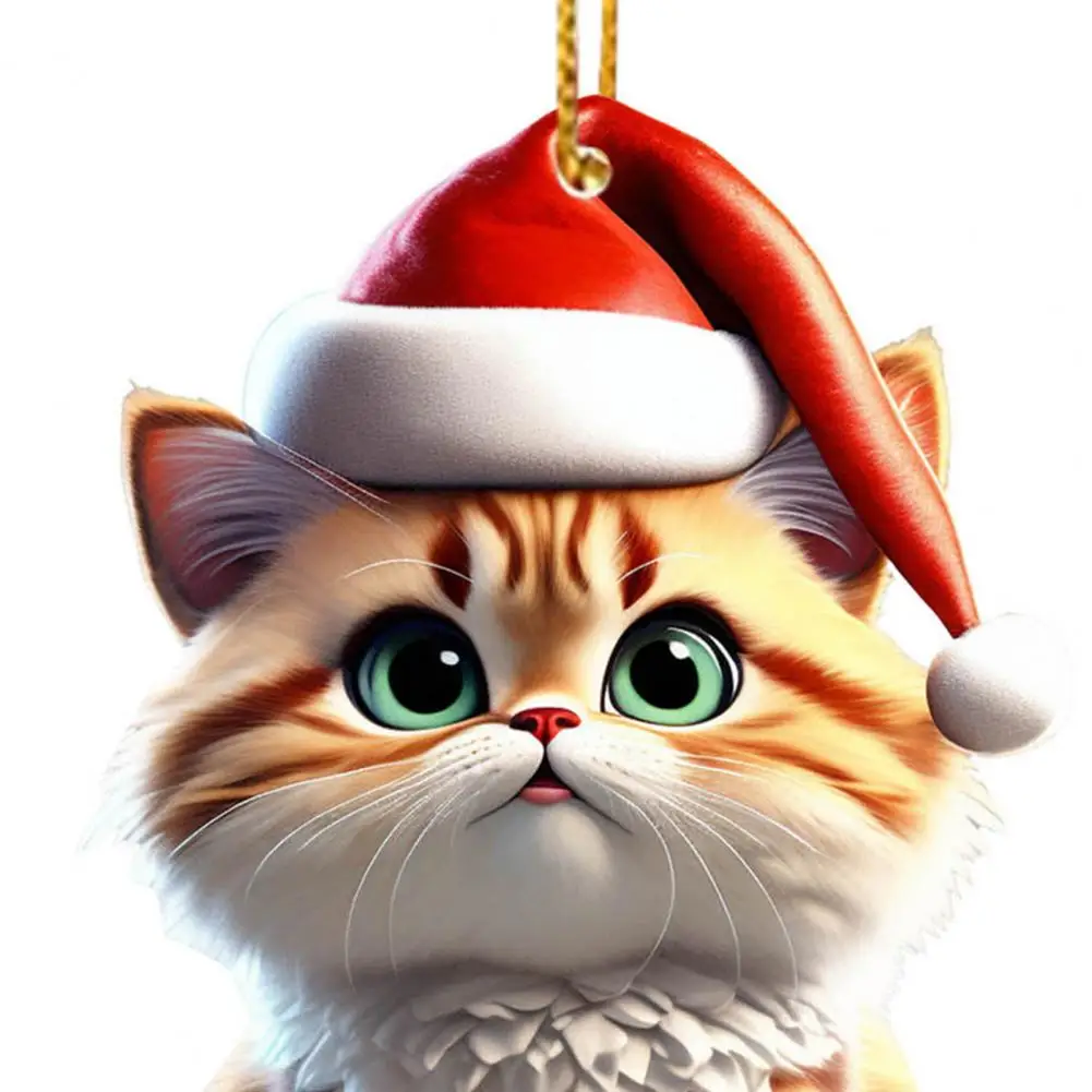 Liontin Kucing Natal Topi Santa Akrilik Dekorasi Gantung Kucing Kartun Gantungan Kunci Liontin Kucing Hadiah Dekorasi Pohon Natal이