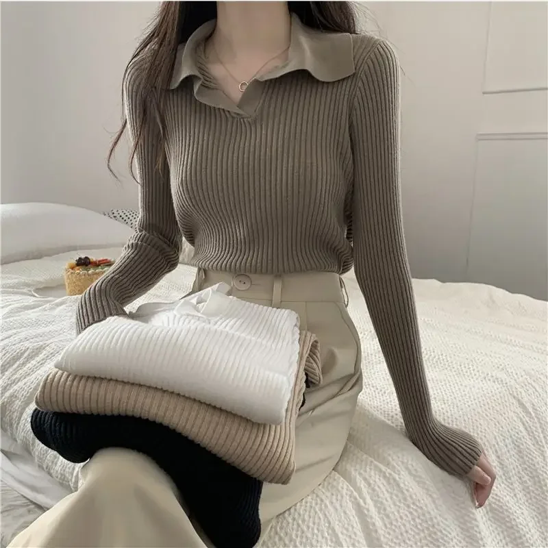 T Shirts for Women Clothes Streetwear High Quality Clothing Womens Polo Neck Tee Shirt Free Shipping Top Vintage Striped Z739