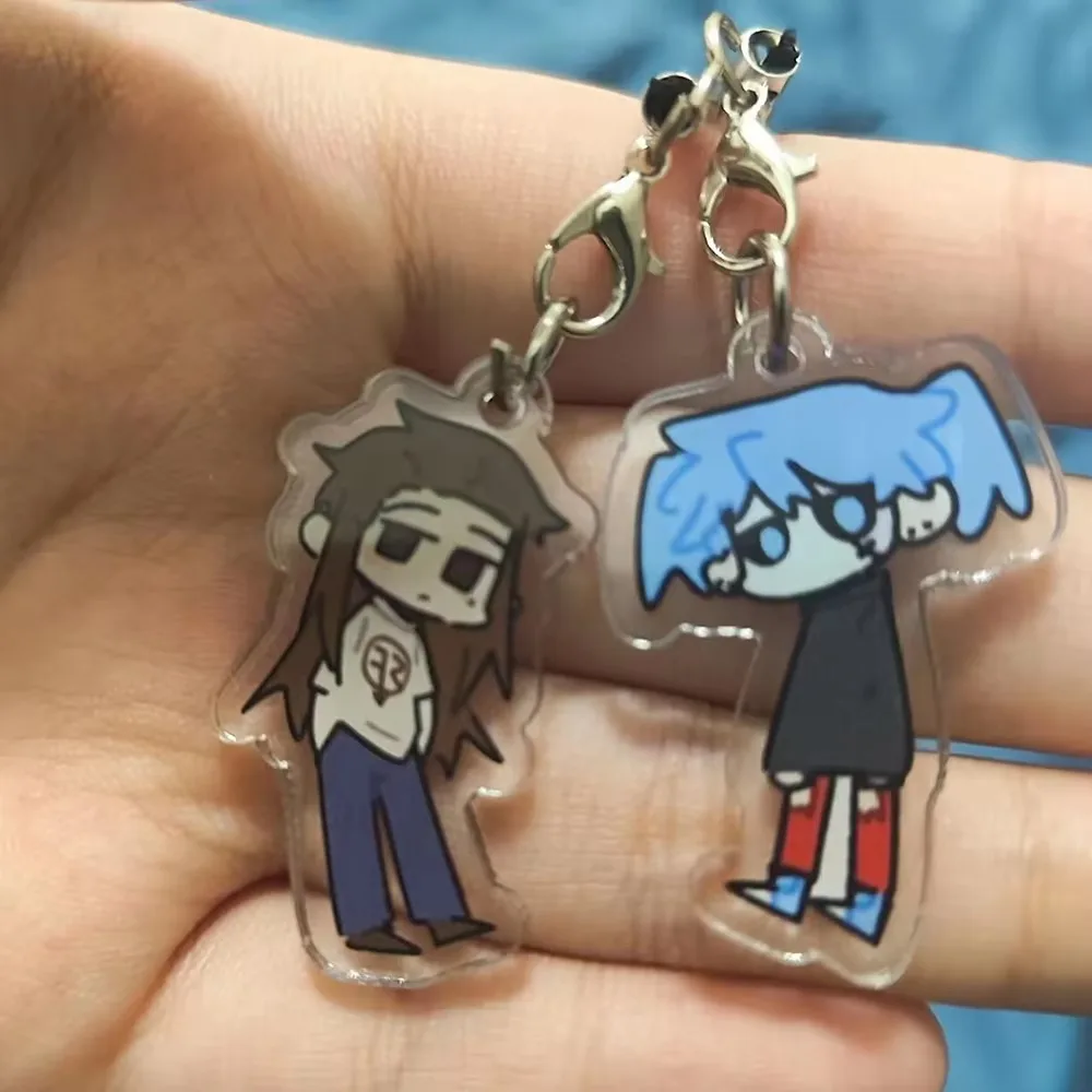 Game Sally Face Sal Larry Cosplay Keychain Acrylic Rope Keyring Two-sided Key Phone Chain Bag Pendant Halloween Accessories