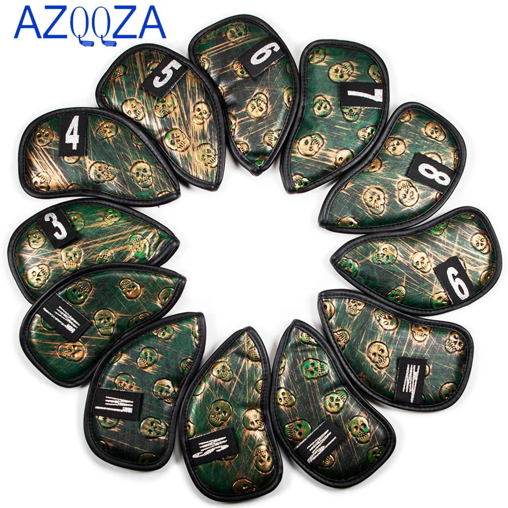 12pcs/set skull Golf Iron Head Cover Wedge Headcover Set Black green Synthetic Leather Skull Skeleton Irons Protector