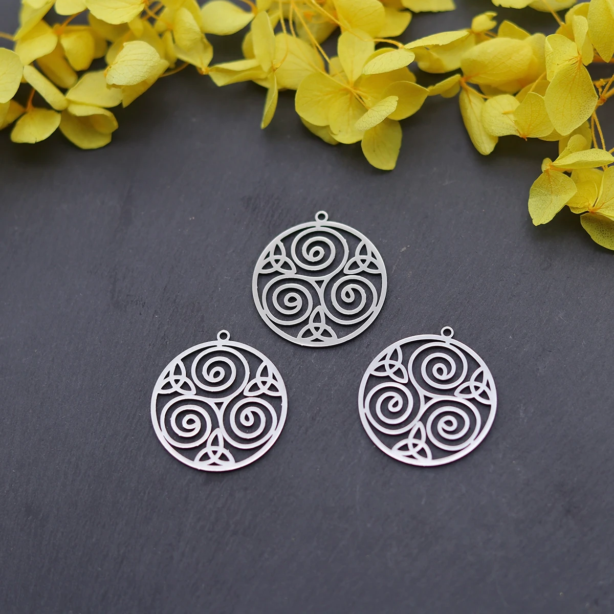3pcs Triqueta Triple Spiral Pendant Viking Wicca Amulet Stainless Steel Charm For Necklace Earring Jewelry Making