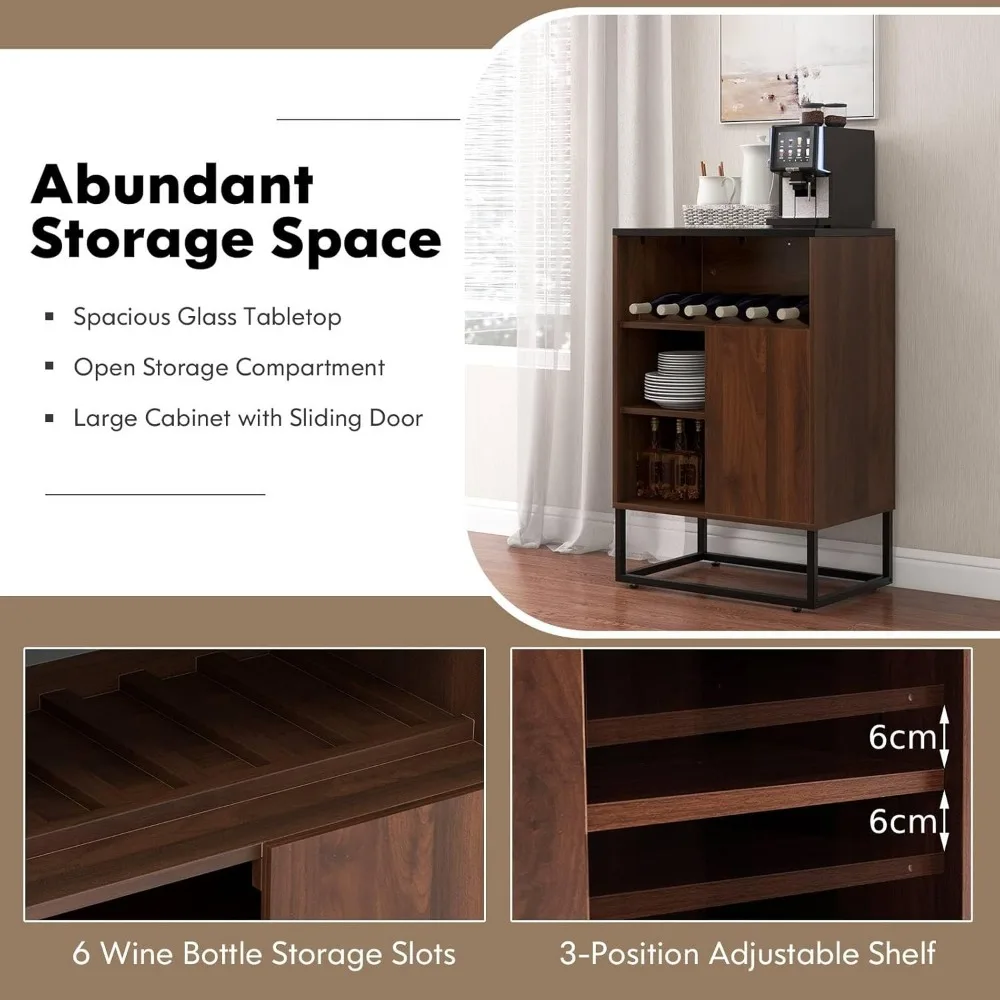 Wine Cabinet with Adjustable Shelves, Sliding Door, Anti-Tipping Feature, and Drinks Storage Sideboard