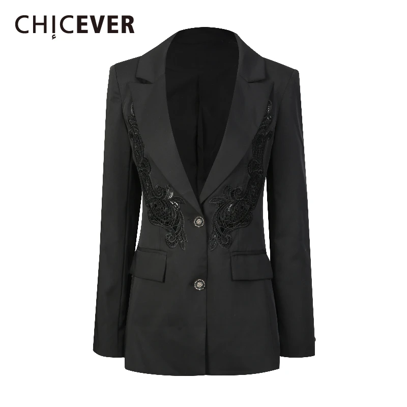 

CHICEVER черная куртка с вышивкой, женская куртка с лацканами и длинными рукавами для похудения, роскошные женские куртки для поездок на работу, осенний модный стиль