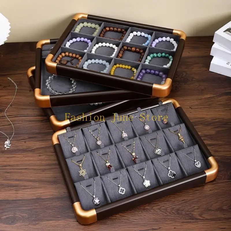 

N5KA Выставочный стенд для ювелирных изделий с бархатной подкладкой, поднос из орехового дерева для аксессуаров, органайзер для