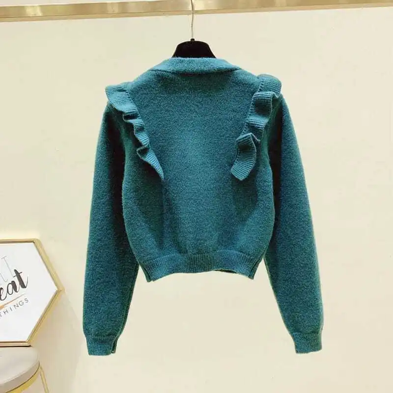 2023 Autumn and Winter Women\'s V-NeckPatchwork Knitted Cardigan Solid Color Sweater Loose Fashion Elegant Long Sleeve Tops