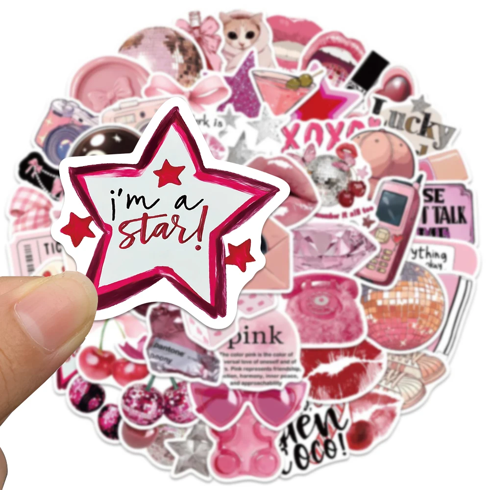 55pcs Pink Fashion Cool Sticker Creative Aesthetic Decal For Phone Case Guitar Skateboard Decal Sticker Party Decoration Gift