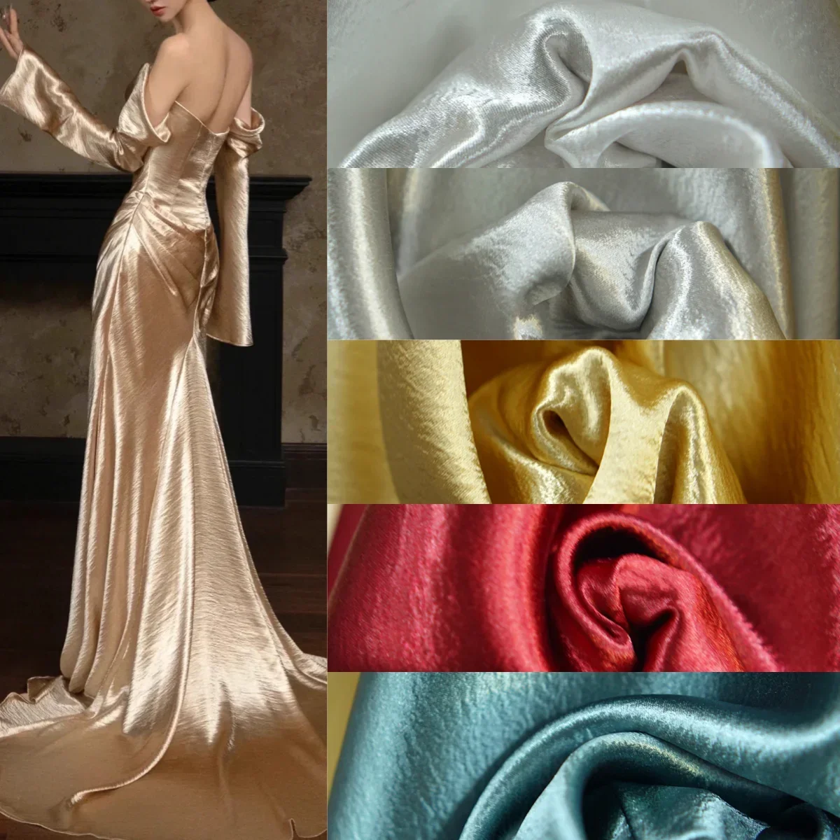 

Сверкающая атласная снежинка Яркий двойной креп Мягкая атласная ткань Швейное платье Сценический костюм Дизайнерские ткани для шитья