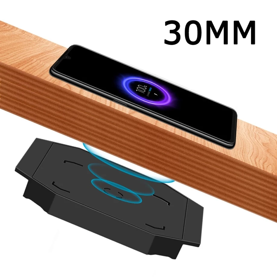Office Home Under Desk Long Distance 30mm Invisible Wireless Charging / Built in Desk Wireless Charger for Marble Wooden Table
