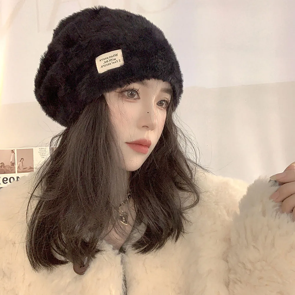 Waterproof mink hats fashion rabbit fur woman winter hat solid color autumn beanies best matched Warm soft bonnet skullies Gift