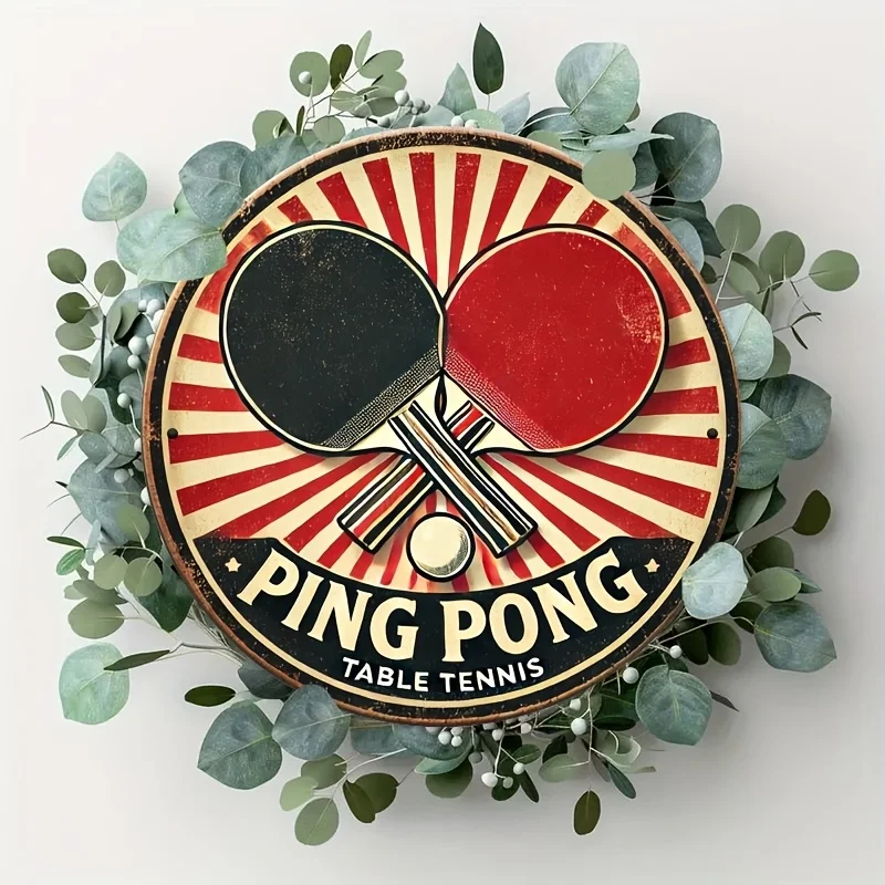 Retro 2D Ping Pong Table - 8x8 Inch Metal Wall Mount, Vintage Design, Easy to Hang, Bar or Office Decoration - Gift Choice.