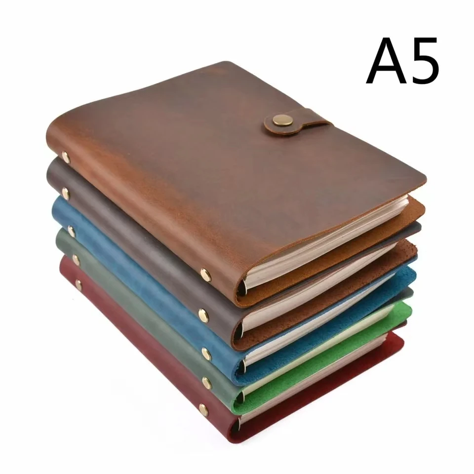 Retro Cowhide A5 Loose-leaf Notebook Handmade European-style 6-hole Notepad Crazy Horse Leather Book for Friend\'s Birthday Gift