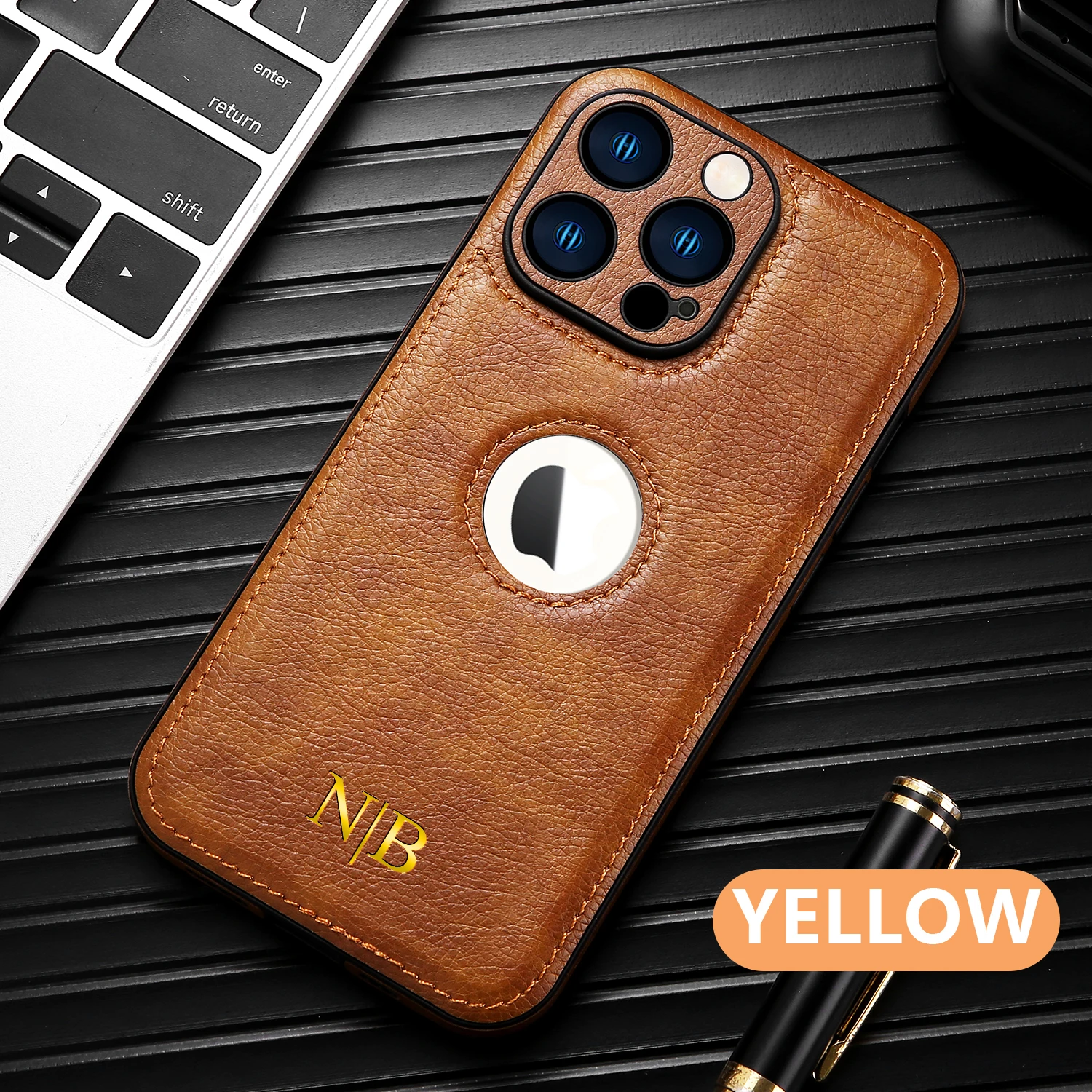 Luxury Leather Logo Hole DIY Engraved Case For iPhone 15 14 13 12 11 Pro Max Personalized Customized Name Initials Cover 15 Pro