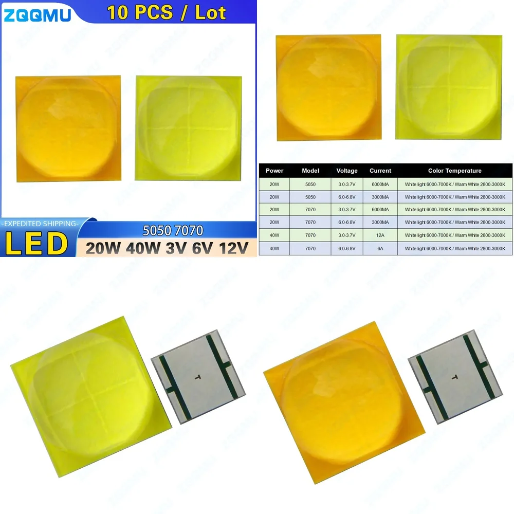 20W 40W LED Chip 5050 7070 COB Lamp Bead DC 3V 6V for Flashlight Car Light Diving Lamp Source High Power LED Diode Bright
