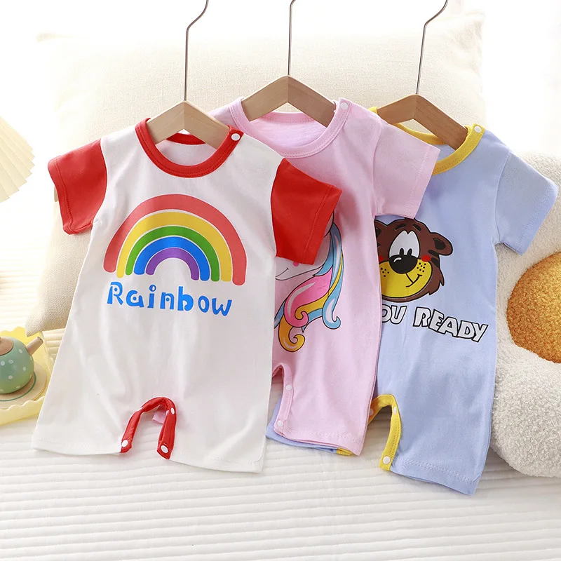 2024 New Summer Baby Clothing Newborn Boys Girls Short-sleeved Thin Section Open File Climbing Clothing Baby Jumpsuit Romper