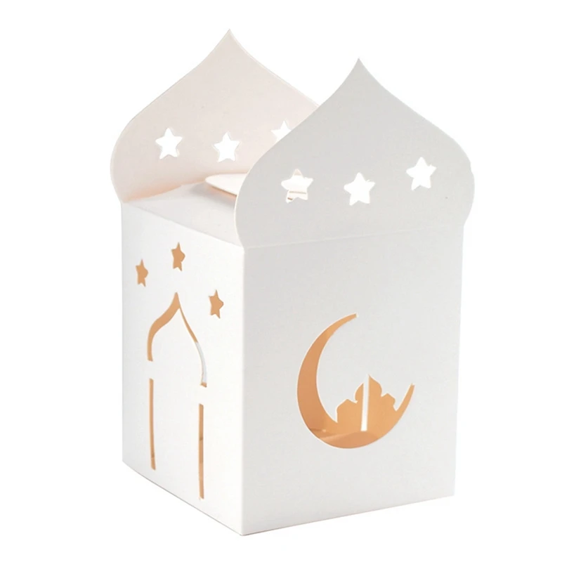 50PCS Eid Mubarak Candy Boxes Hollow Star Moon Cookie Gift Packaging Box Ramadan Islamic Muslim Decoration Supplies Durable