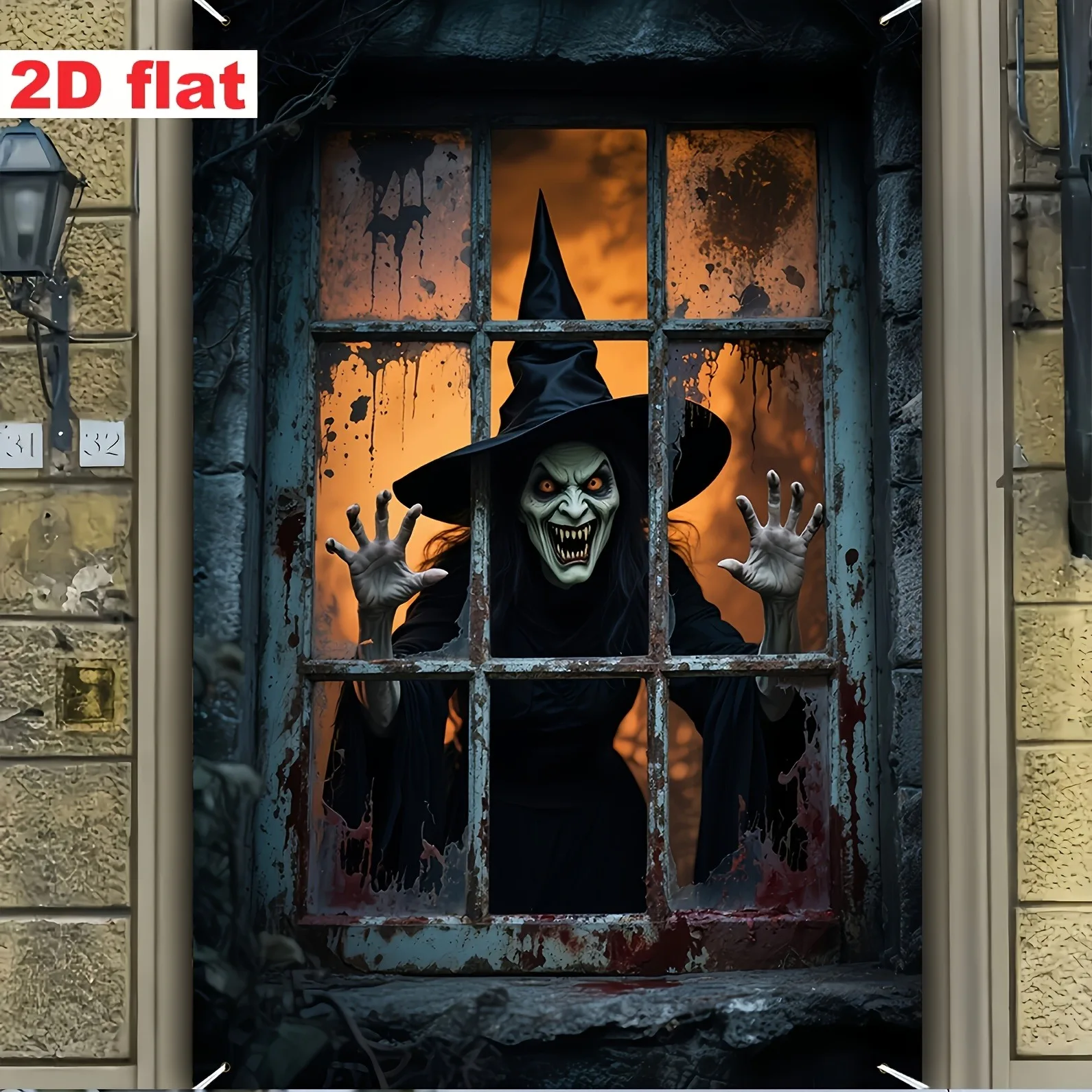 Halloween Horror Hexen-Fenstervorhang Gruseliges Spukhaus Glasdekoration Gotische Party-Kulisse Innen-Wandbehang Ornament