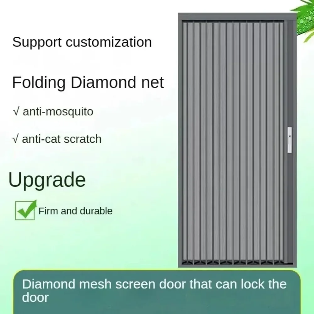 304 steel mesh invisible folding screen door with lock, mosquito cat dog proof aluminum alloy sliding door