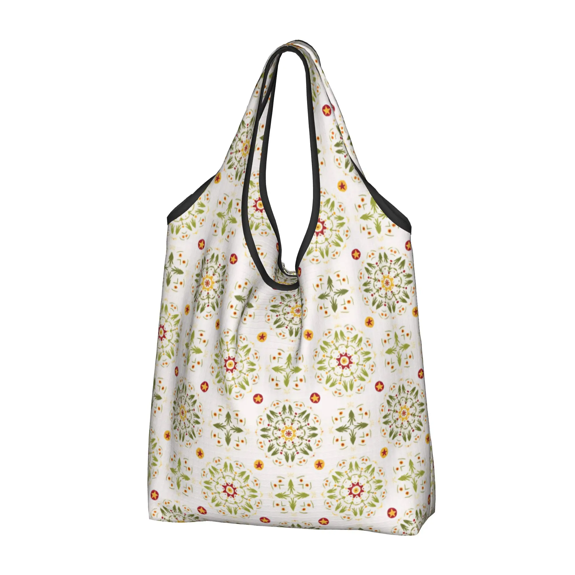 Recycling Nordic Scandinavian Folk Art Shopping Bag Women Tote Bag Portable Mandala Christmas Trees Floral Grocery Shopper Bags