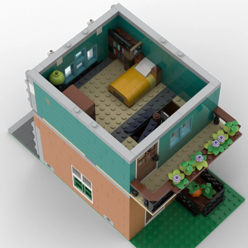 Toldo retráctil para cafetería MOC, modelo DIY, bloques de construcción, juguetes de cumpleaños, regalo para fanáticos de arquitectura, 826 Uds.