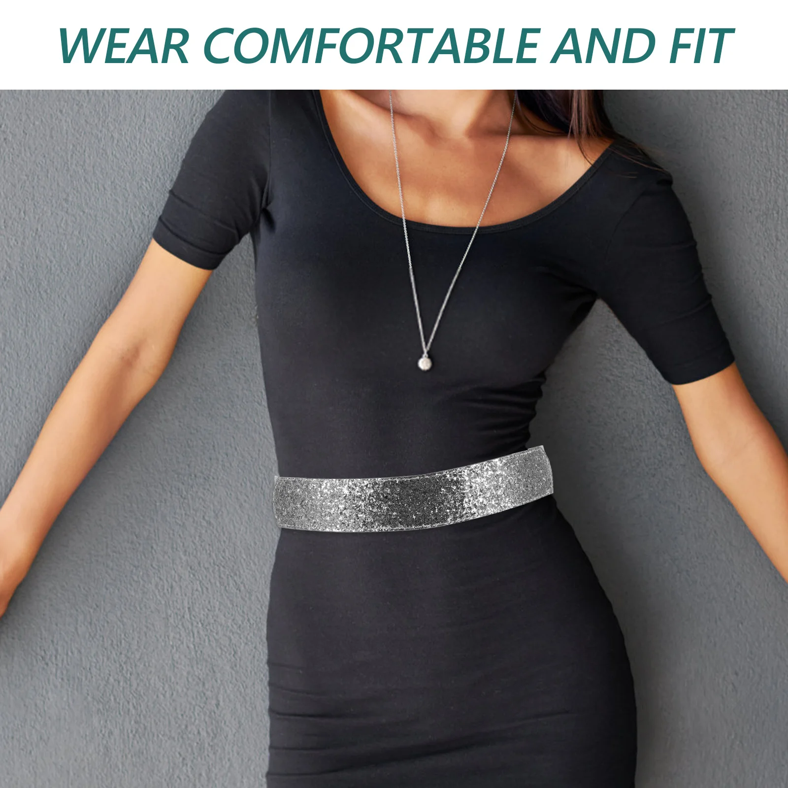 حزام مطاطي مزين بالترتر اللامع، خصر عريض قابل للتعديل لفستان الحفلات، مشد مرن عصري، ملابس رسمية غير رسمية #2