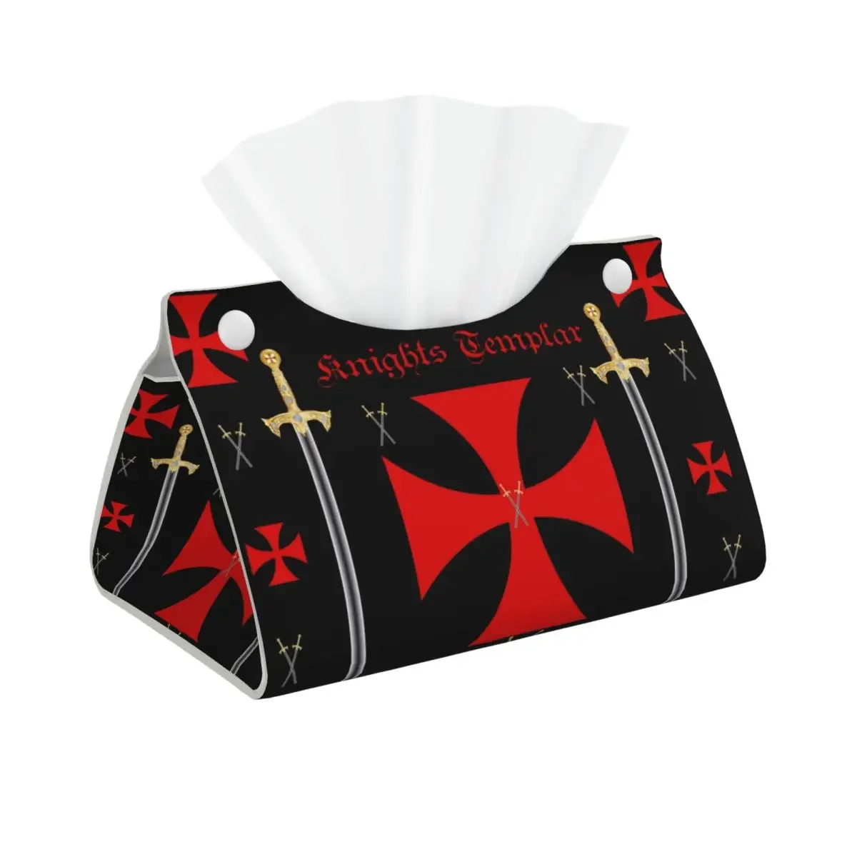 Custom Medieval Emblem Knights Templar Tissue Box Cover PU Leather Rectangular Ordre du Temple Cross Facial Tissues Holder for